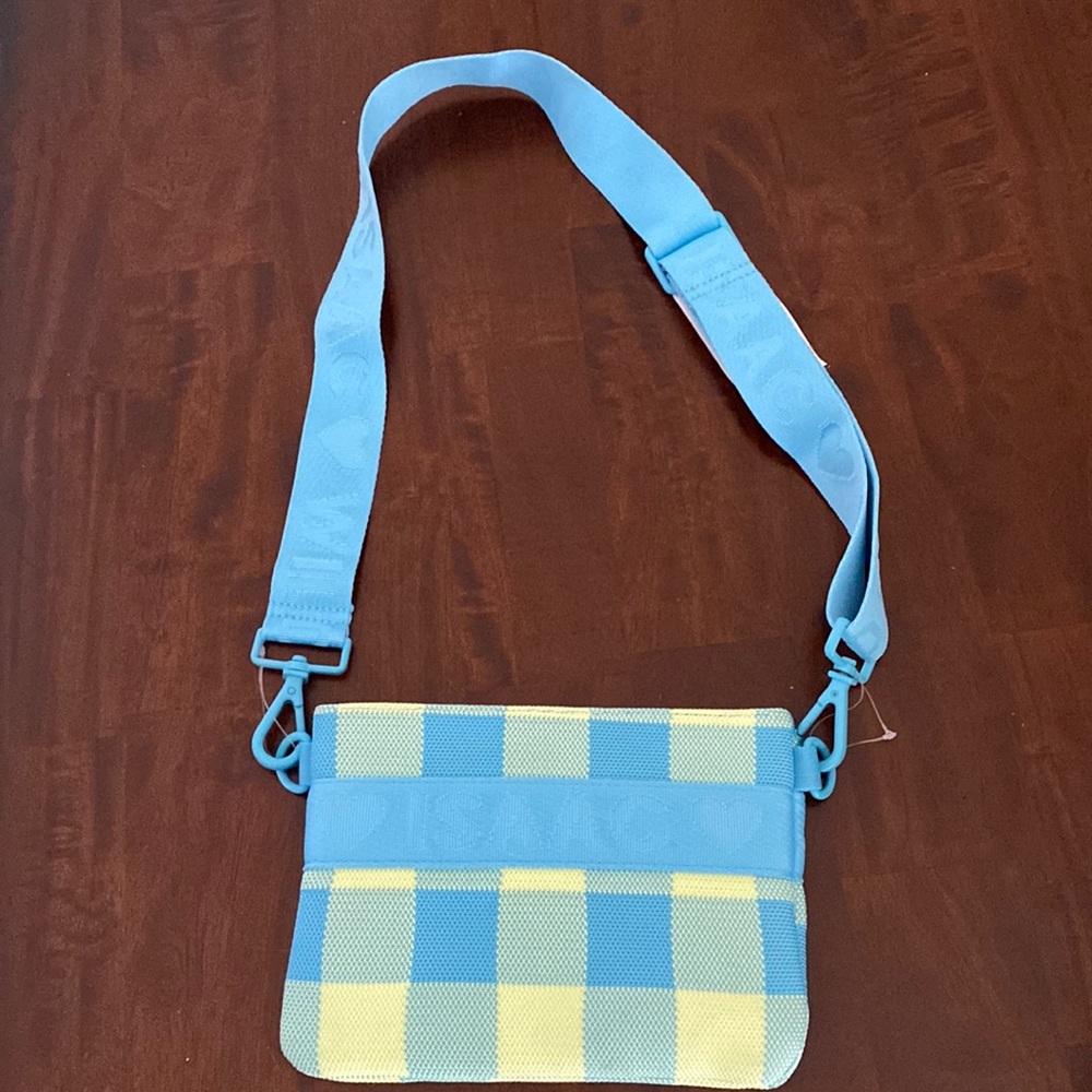 Wild One Isaac Mizrahi Checked Dog Walk Crossbody Blue Yellow